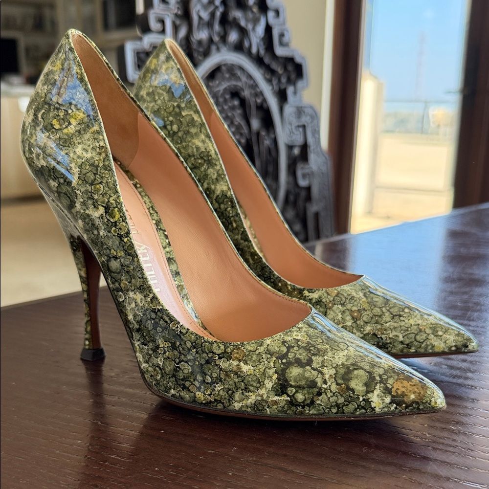 Palter Deliso 38 Elegant Green marveled Patterned Women's Heels